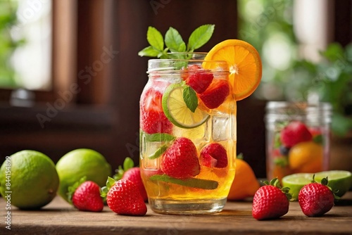 Soft Drink with Fresh Fruit Garnish
