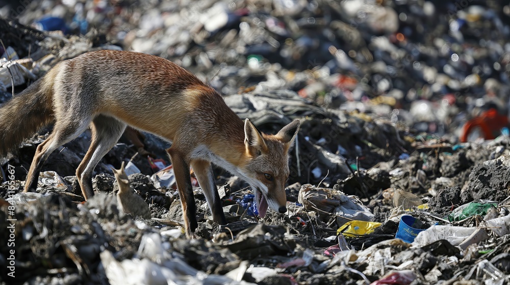 Animal in a landfill Photo of an animal rummaging through a pile of
