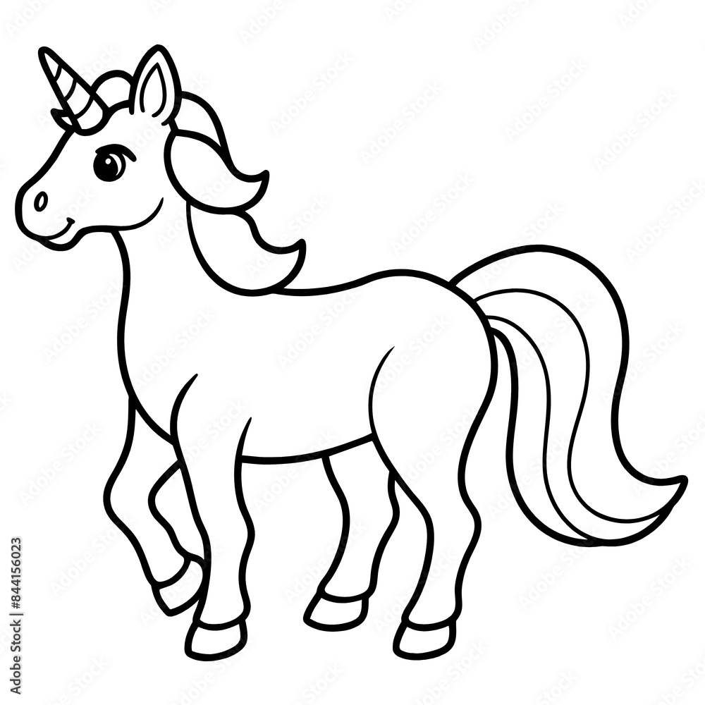 Fototapeta premium Black and White Outline of a Happy Unicorn