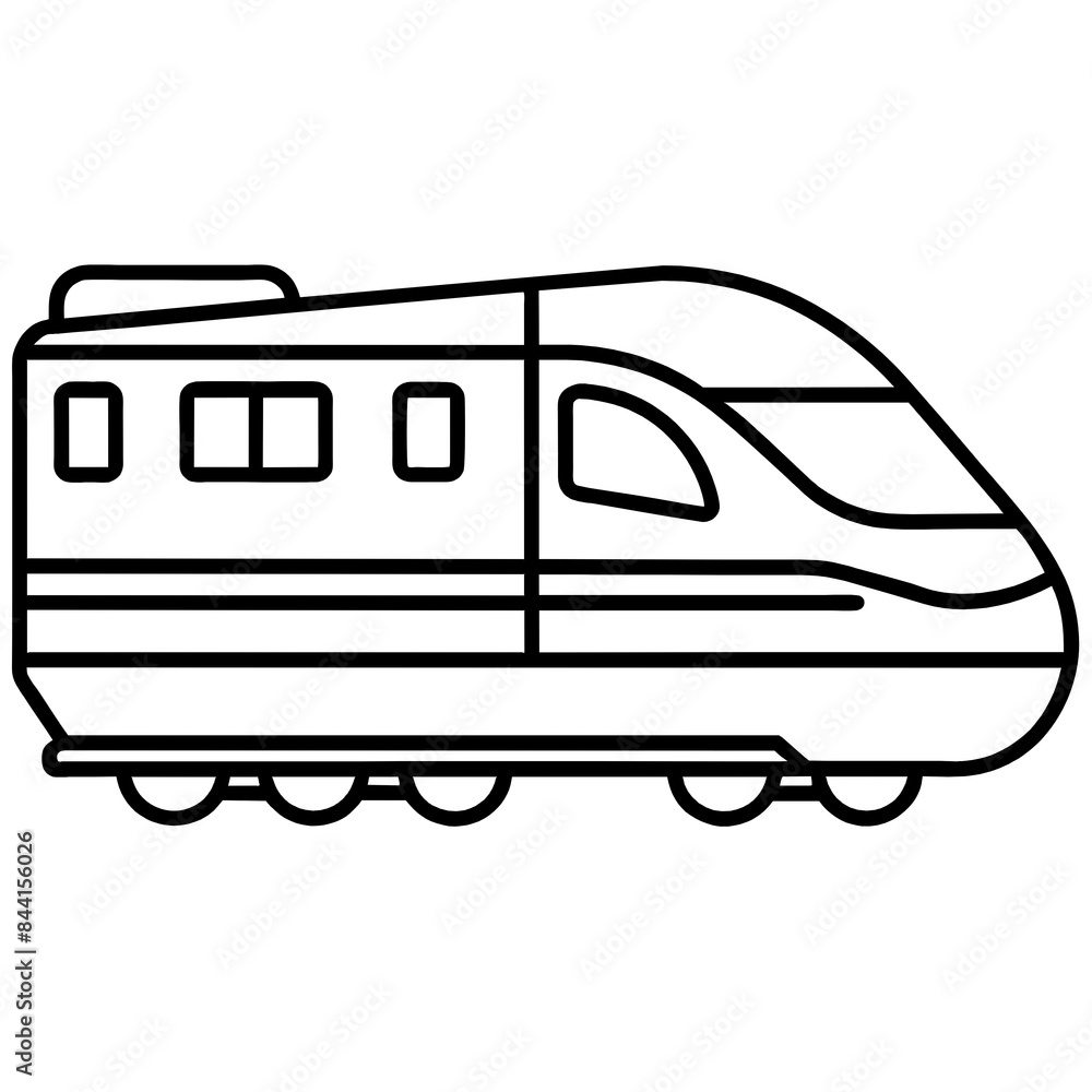 Black and White Vector Illustration of a High-Speed Train Black and White Vector Illustration of a High-Speed Train
