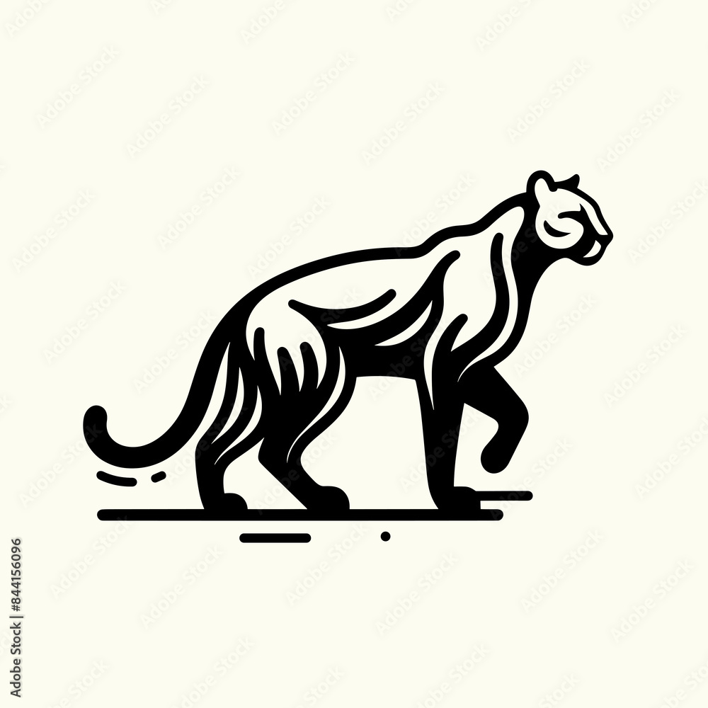 Black and white silhouette of a cougar Black and white silhouette of a cougar
