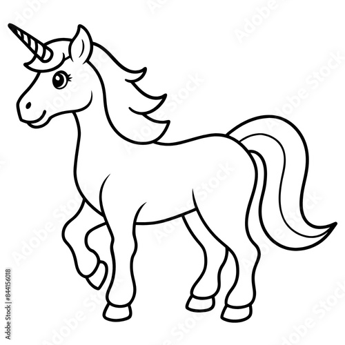 Black and White Outline of a Cute Unicorn