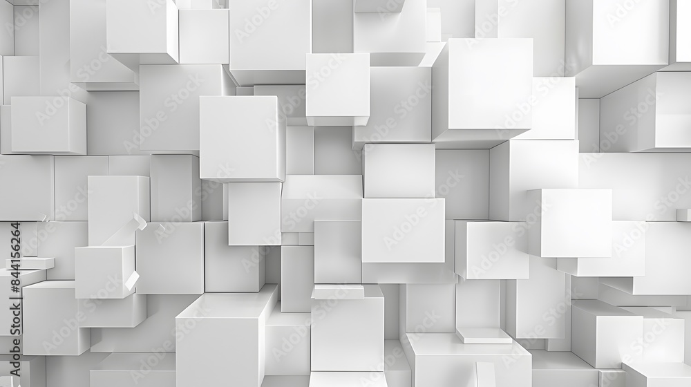Random shifted white cube boxes block background wallpaper banner with copy space. Random shifted white cube boxes block background wallpaper banner with copy space.