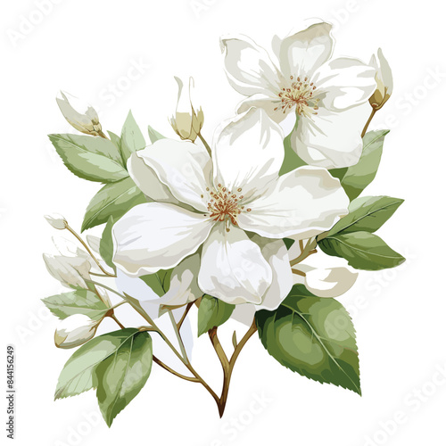 Watercolor gardenia flower, magnolia floral design on white background.
