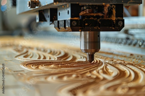3 axis cnc milling machine is working with plywood or wood engraving a pattern by using an end mill generative illustration ai photo