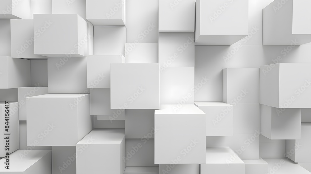 Random shifted white cube boxes block background wallpaper banner with copy space. Random shifted white cube boxes block background wallpaper banner with copy space.