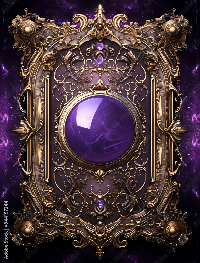 Fototapeta premium A purple gemstone inside an ornate golden frame, in the style of fantasy illustration