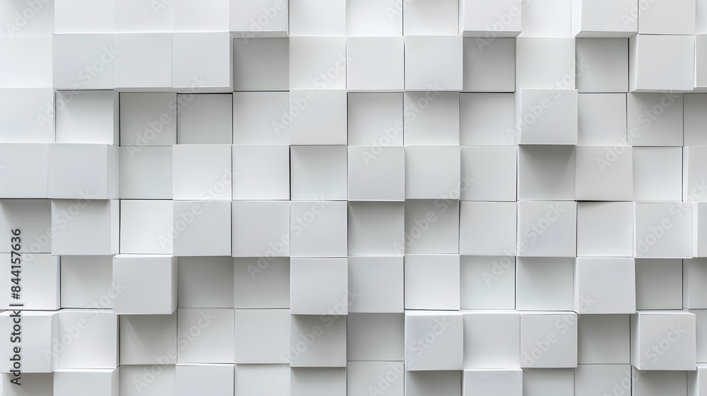 Random shifted white cube boxes block background wallpaper banner with copy space. Random shifted white cube boxes block background wallpaper banner with copy space.
