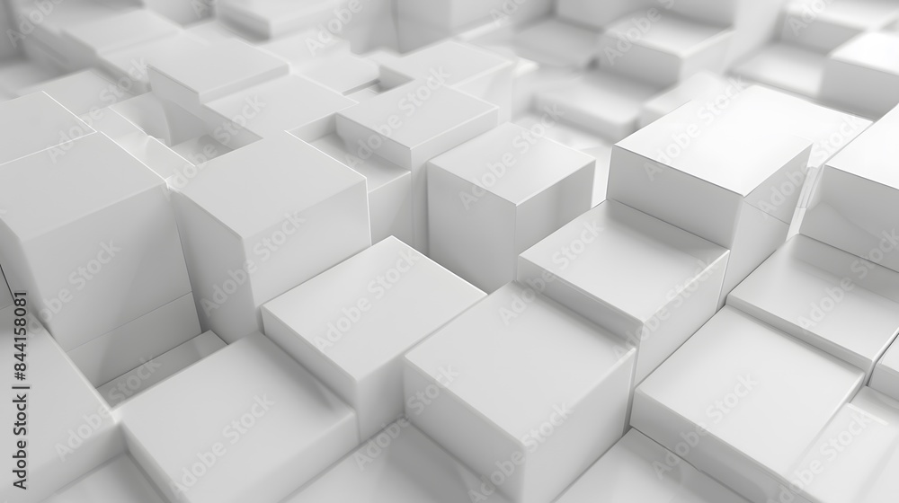 Random shifted white cube boxes block background wallpaper banner with copy space. Random shifted white cube boxes block background wallpaper banner with copy space.