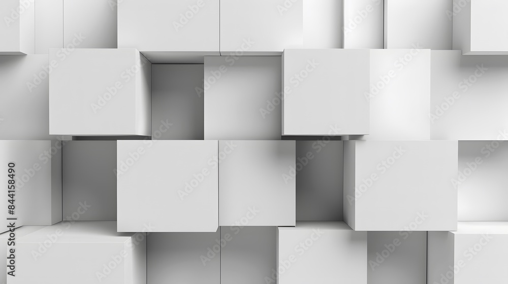 Random shifted white cube boxes block background wallpaper banner with copy space. Random shifted white cube boxes block background wallpaper banner with copy space.