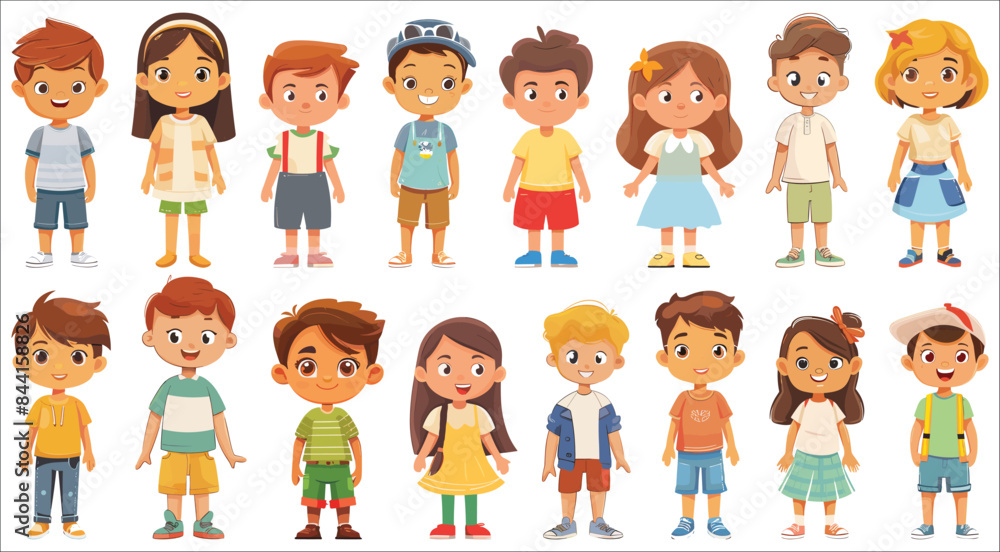 Cartoon boys and girls character collection set, Cute kids character ...