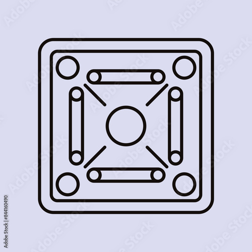Wooden Carrom Board Game Vector Line Icon Carrom game line icon Indian carrom board game