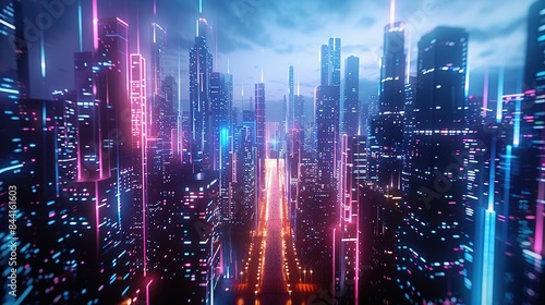 Wallpaper Mural Abstract digital cityscape with skyscrapers and neon lights. A Vision of Urban Futurism Where Skyscrapers Pierce the Night Sky Bathed in Radiant Glow Torontodigital.ca