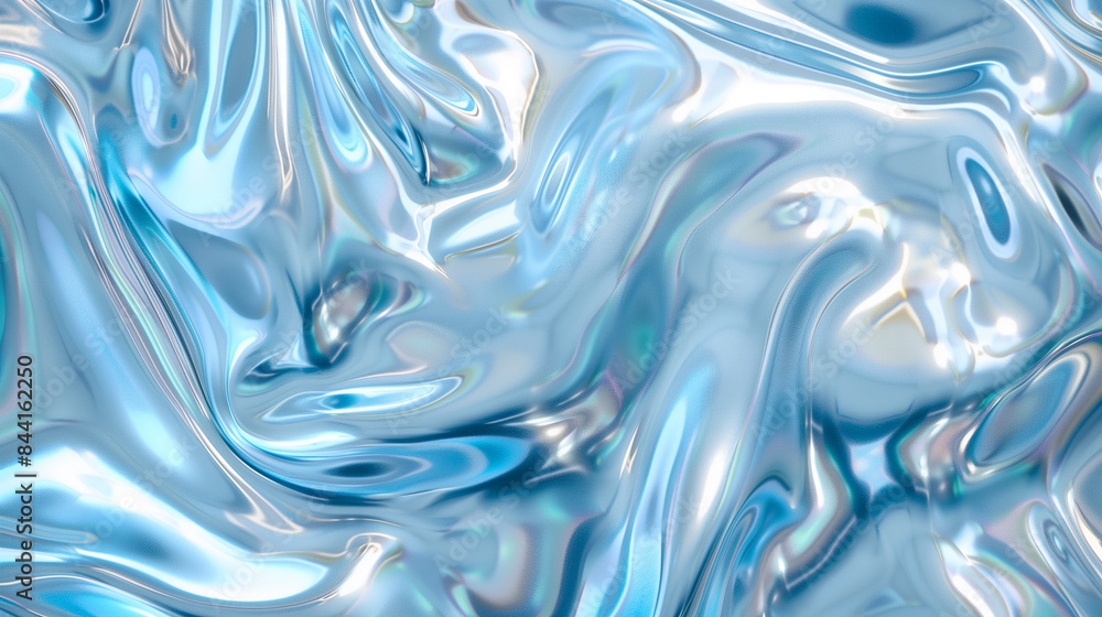 Fototapeta premium Silver and blue ombre iridescent shiny oceanic liquid