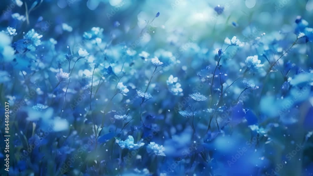 A field of tiny blue flowers their petals dancing in the gentle breeze. A field of tiny blue flowers their petals dancing in the gentle breeze.