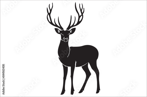 Christmas deer silhouette black vector art illustration. Raindeer silhouette vector.