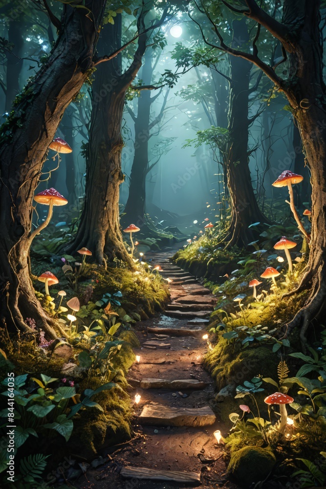 Naklejka premium Enchanting Moonlight Forest Path.