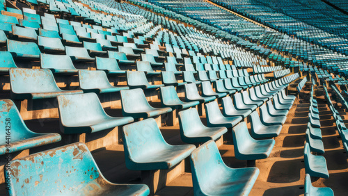 Old Blue Seats in Empty Stadium