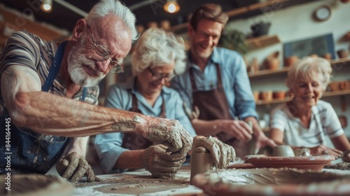 Wallpaper Mural Group of elderly friends gathering for a pottery class, shaping clay together Torontodigital.ca
