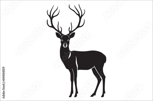 Christmas deer silhouette black vector art illustration. Raindeer silhouette vector.