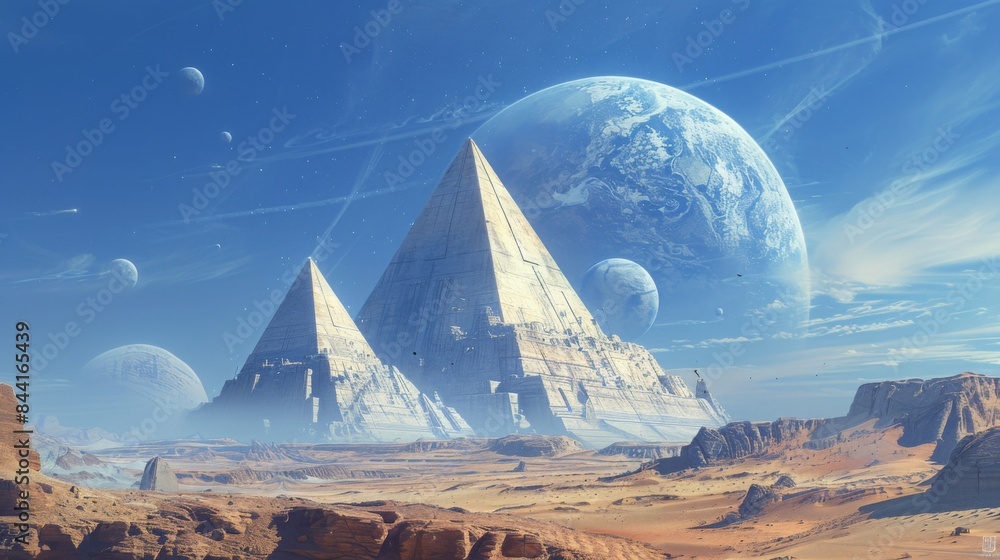 Planetary Triangle Hyperrealistic Sci-Fi Fantasy Illustration with Large Planet, Triangle ...