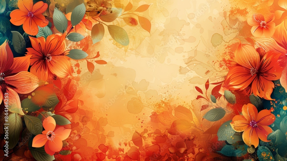 Beautiful autumn floral background with vibrant orange and red flowers, leaves, and a soft, warm gradient backdrop. Beautiful autumn floral background with vibrant orange and red flowers, leaves, and a soft, warm gradient backdrop.