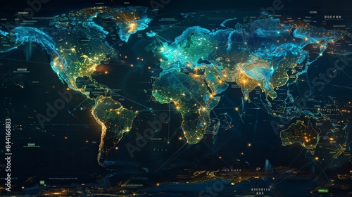 Fototapeta Naklejka Na Ścianę i Meble -  A world map with highlighted regions where hydrogen fuel cell technology is being implemented for clean energy solutions.