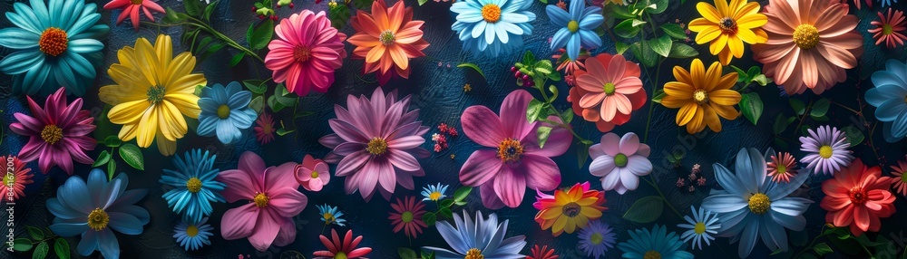 Vivid and colorful flowers in full bloom creating a stunning and vibrant floral scene with a variety of petals and hues. Vivid and colorful flowers in full bloom creating a stunning and vibrant floral scene with a variety of petals and hues.