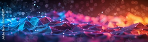 A colorful, abstract image of a mountain range with a blue and orange gradient