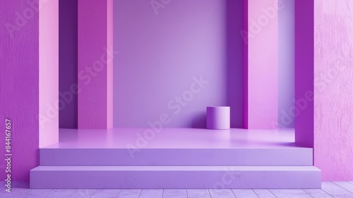 A purple room with a pink wall and a pink pillar