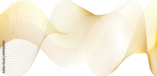 Luxury golden thin foil lines of gradient waves swoosh. 3d swirls sound of music bent and twisted in spirals. Dynamic motion background set for wedding backdrop