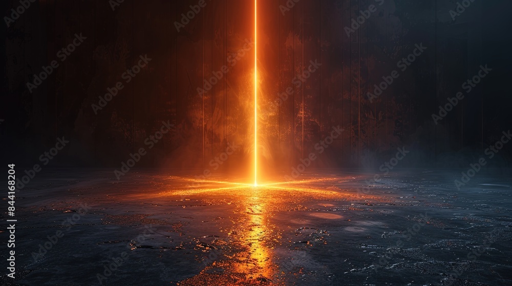 Obraz premium Empty futuristic dramatic sci-fi scene. Reflection of neon lights on wet asphalt. Dark background. Generative AI