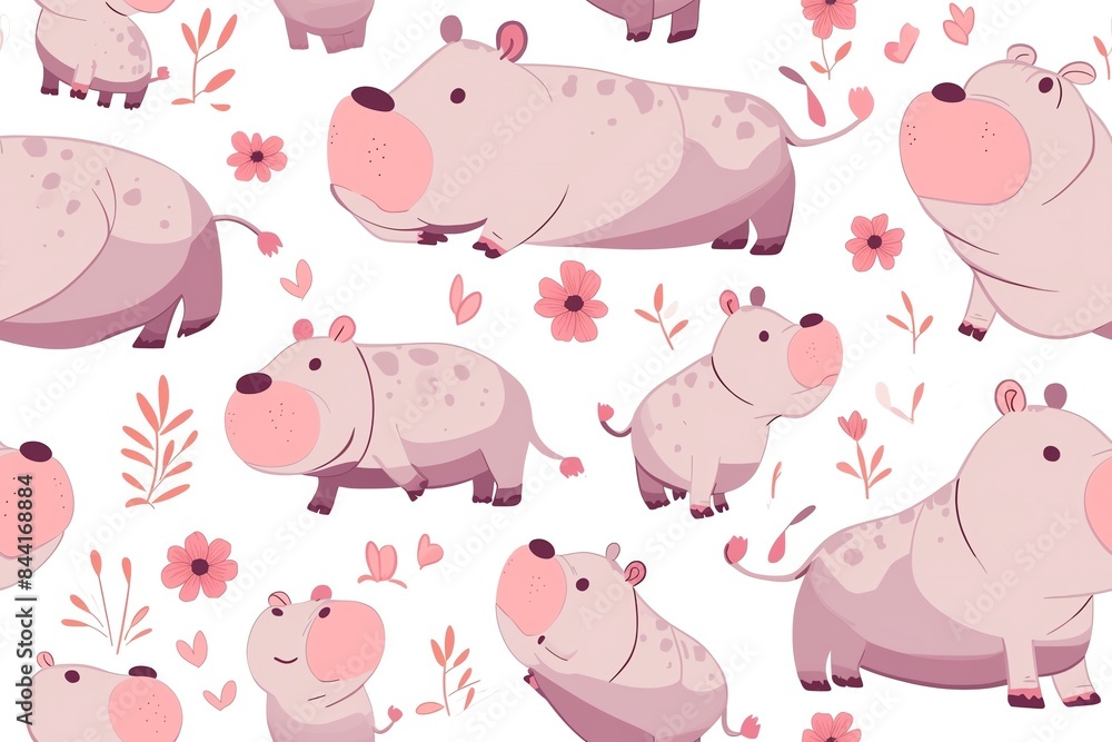 Cute pink hippo seamless pattern Cute pink hippo seamless pattern
