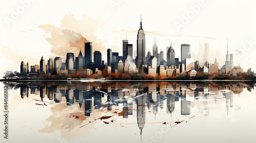 NYC skyline one thick line, black & white. Hyper minimalist. Use one line only