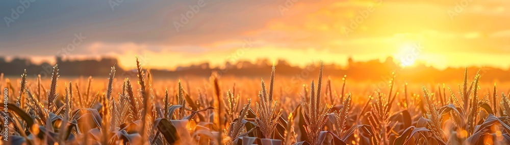 Golden wheat field at sunset with sunbeams. Golden wheat field at sunset with sunbeams.