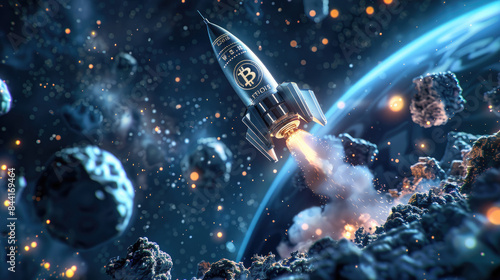 Rocket Launch to the Moon for Bitcoin and Crypto Assets: FOMO, Financial Freedom with a Soaring Price Explosion, Cryptocurrency Bull Market, and Cycle Peak Concept