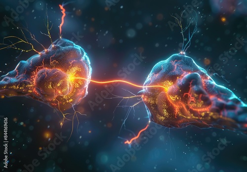 Synaptic transmission: nerve synapse - delving into the dynamic process of signal transmission between neurons, vital for brain function and bodily responses photo