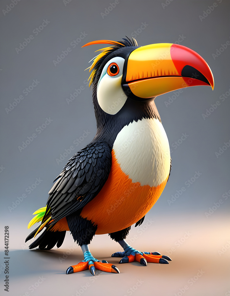 Naklejka premium A 3D animated Cute Cartoon Toucan Character 3D Rendered on Gray background.