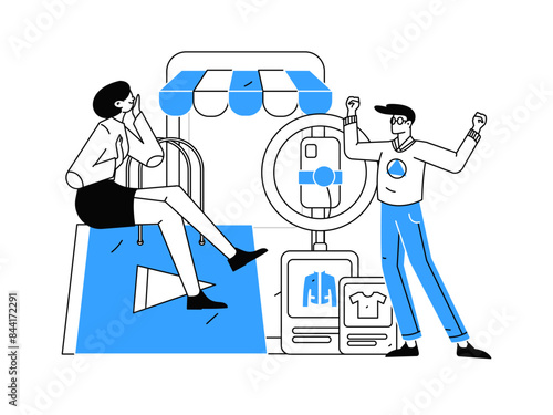 Internet celebrity live broadcast with goods vector internet hand drawn illustration
