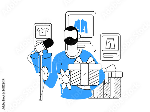 Internet celebrity live broadcast with goods vector internet hand drawn illustration
