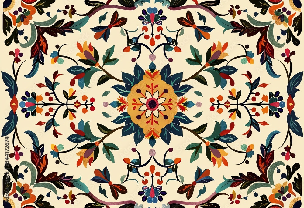 Fototapeta premium Intricate Arabian Sage motif with floral and border patterns. Exquisite cultural design.