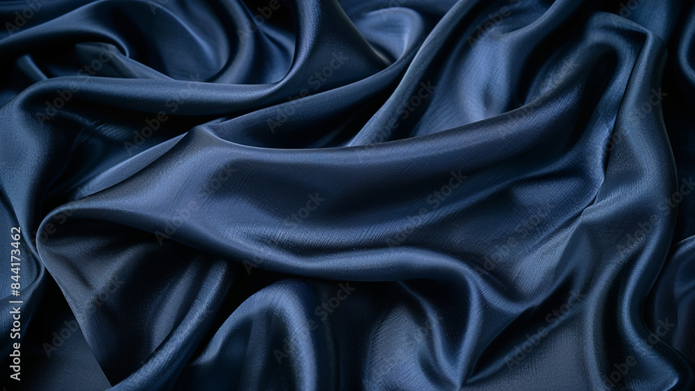 Fototapeta premium Elegant Deep Blue Satin Fabric with Smooth Textures and Luxurious Folds