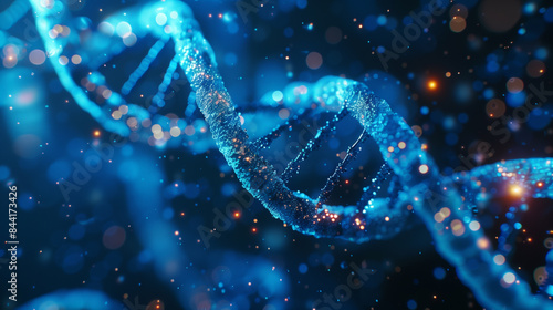 3D DNA molecule on blue background with stars
