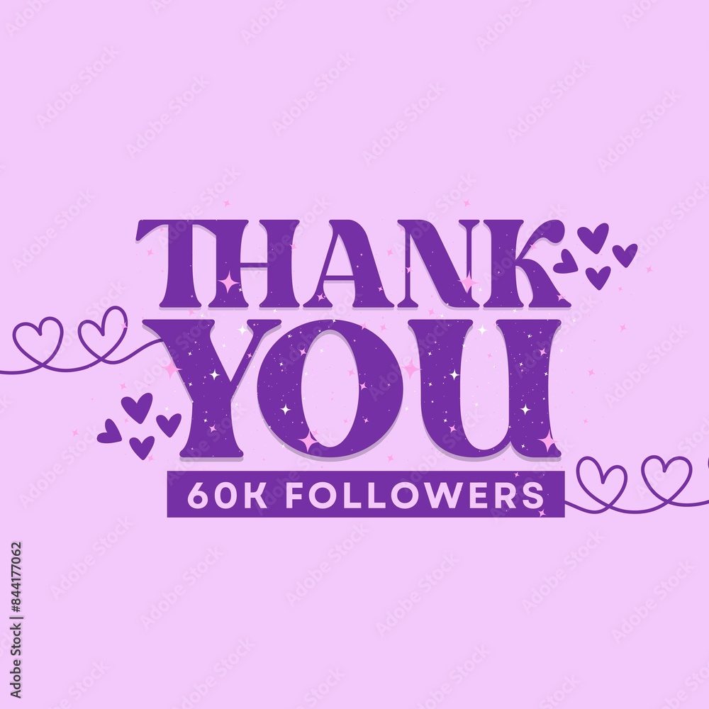 60K Followers Thank You Card minimalist design with purple shades and hearts 60K Followers Thank You Card minimalist design with purple shades and hearts