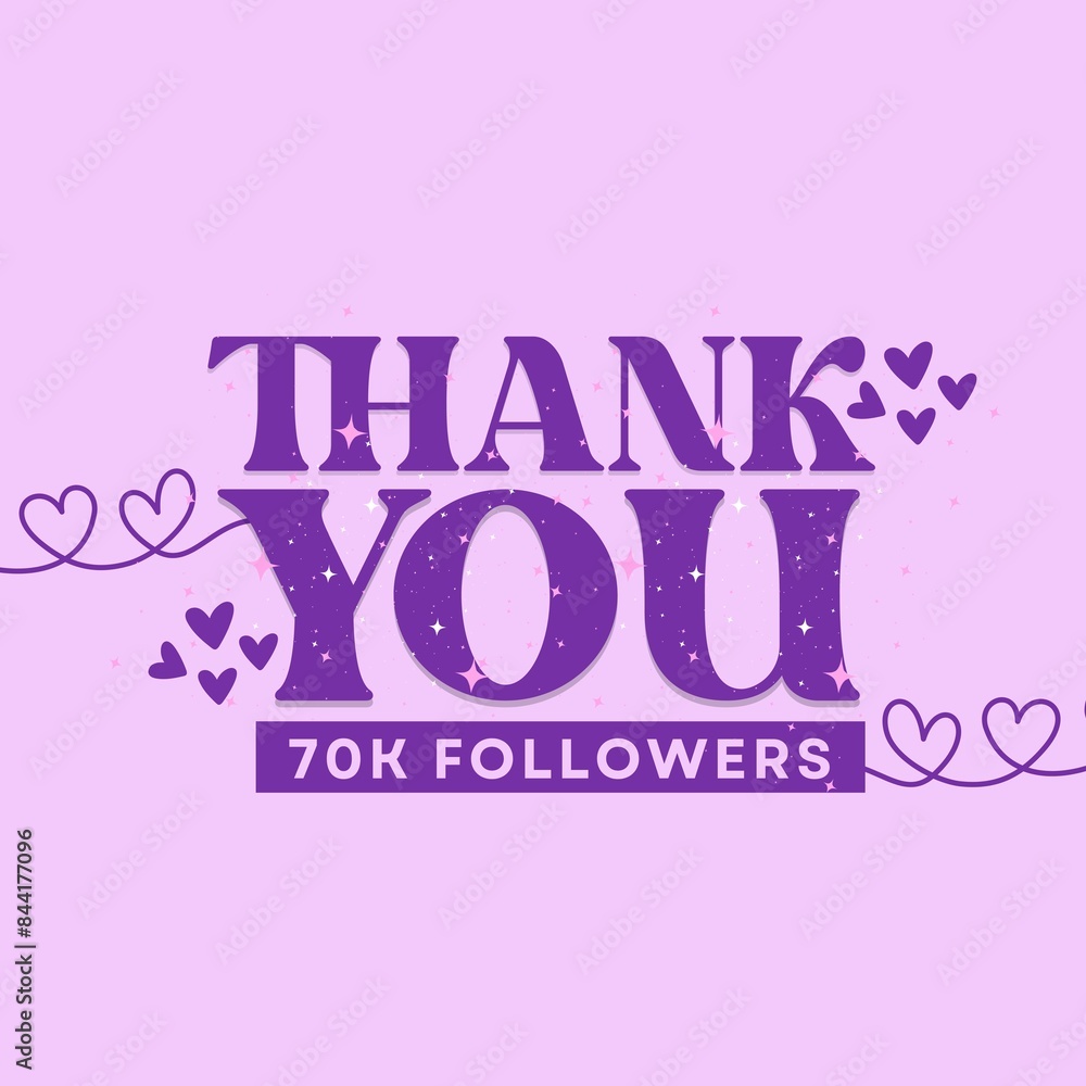 70K Followers Thank You Card minimalist design with purple shades and hearts 70K Followers Thank You Card minimalist design with purple shades and hearts
