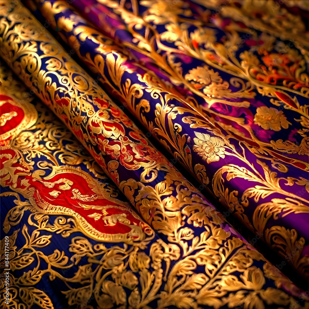 close-up of intricate silk saree patterns and colors, created with generative ai. close-up of intricate silk saree patterns and colors, created with generative ai.