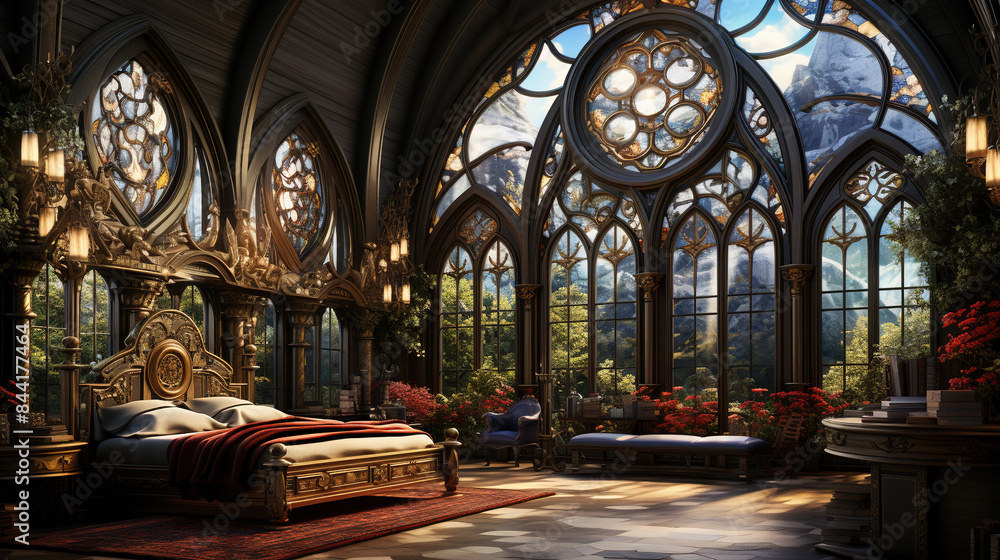 Fototapeta premium royal room bed room with big window