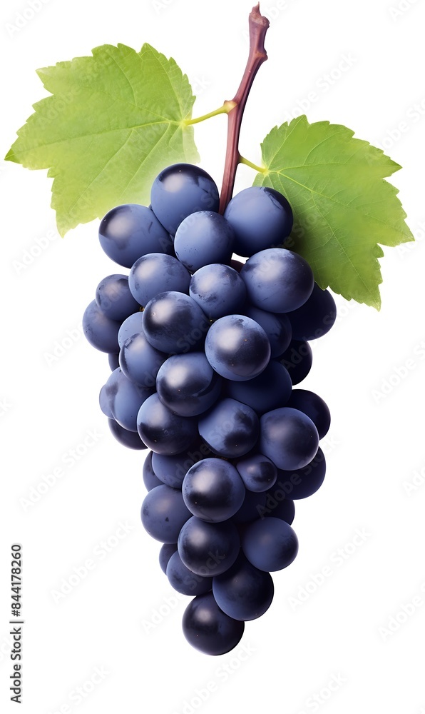Fototapeta premium Blue grapes with leaf on white background, Fresh Blue grapes
