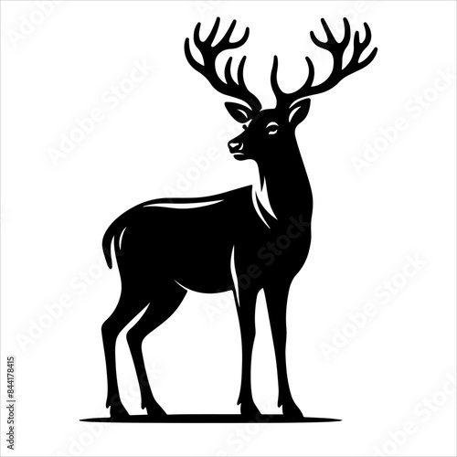 Silhouette of deer - vector illustration. Graphic black silhouettes of wild deers – male, female, and roe deer