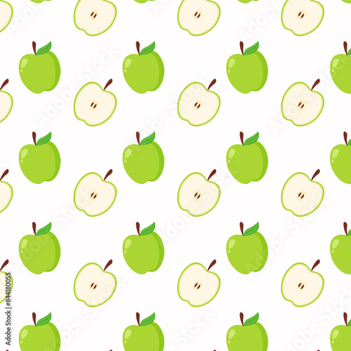 green whole and slice apple fruit food wrapping paper printable illustration background
